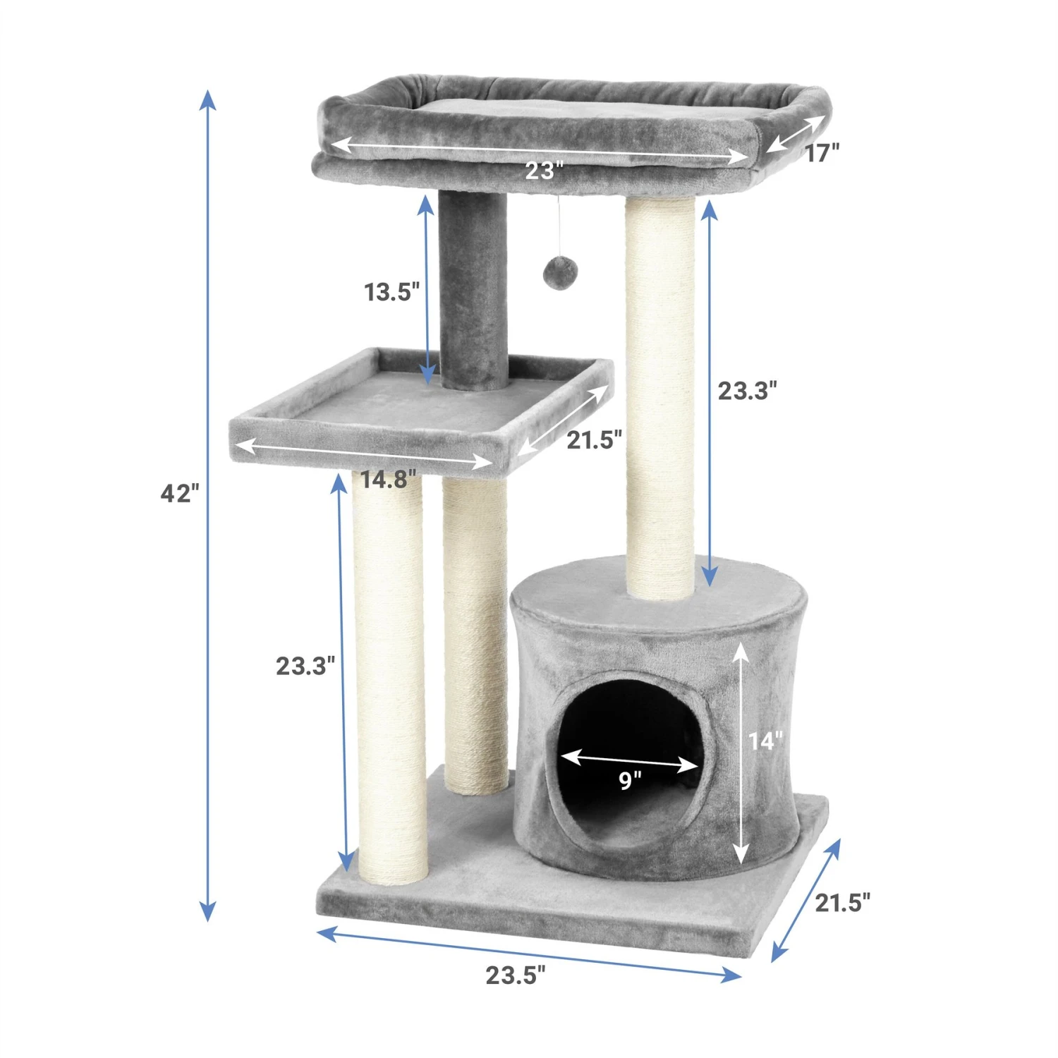 Frisco 42-in Heavy Duty Faux Fur Cat Tree & Condo - Image 2