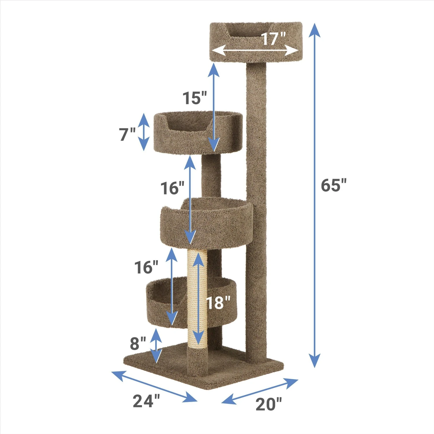 Frisco 65-in Real Carpet Wooden Cat Tree - Image 2