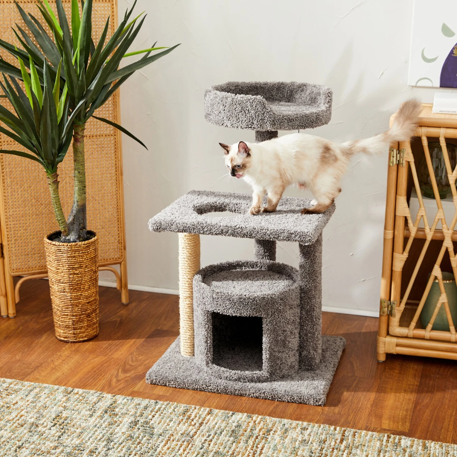 Frisco 37-in Real Carpet Cat Tree With Condo, Grey