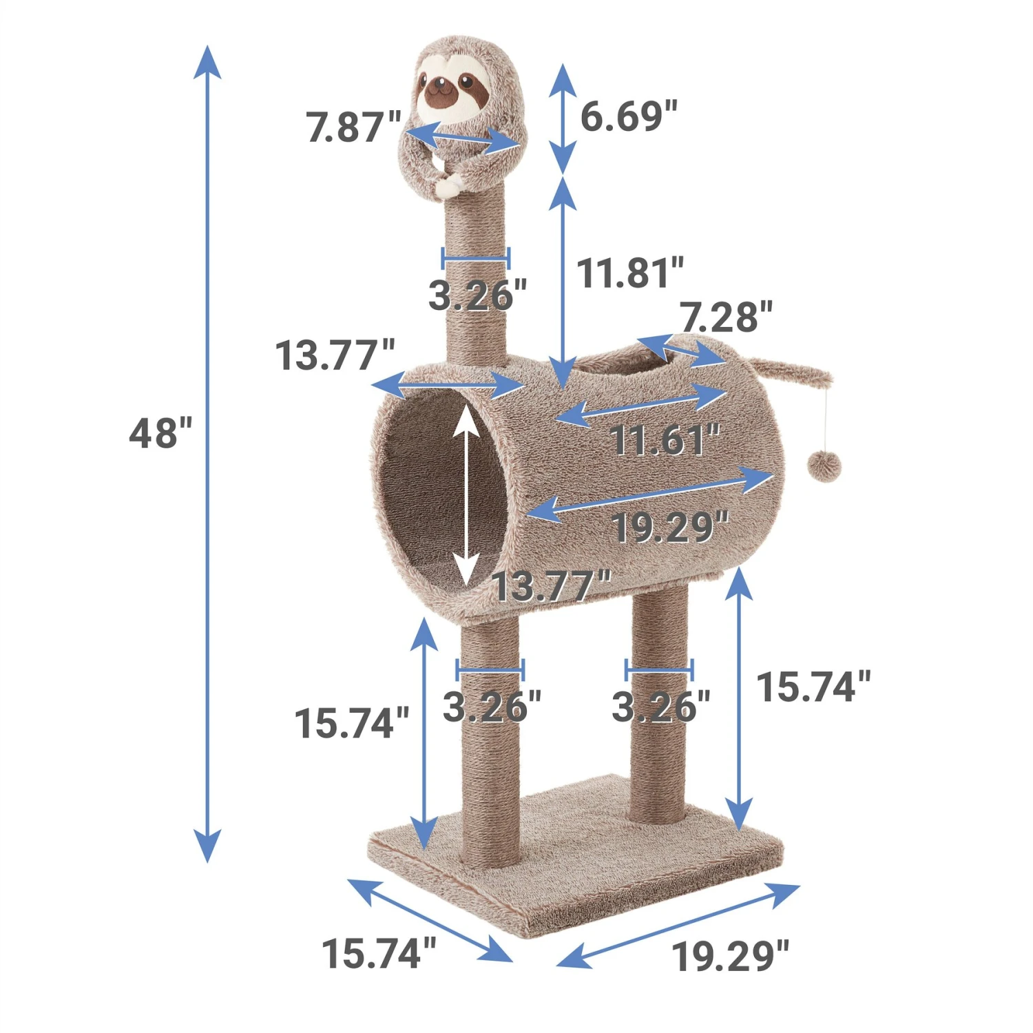 Frisco Animal Series Cat Tunnel With Scratching Post, Sloth - Image 2