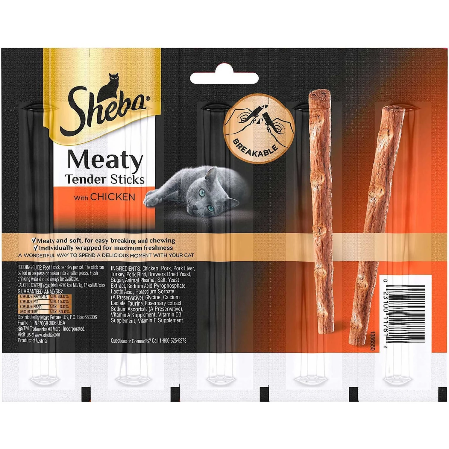 Sheba Meaty Tender Sticks Chicken Flavor Soft Adult Cat Treats & Frisco Moppy Ball Cat Toy With Catnip - Image 3