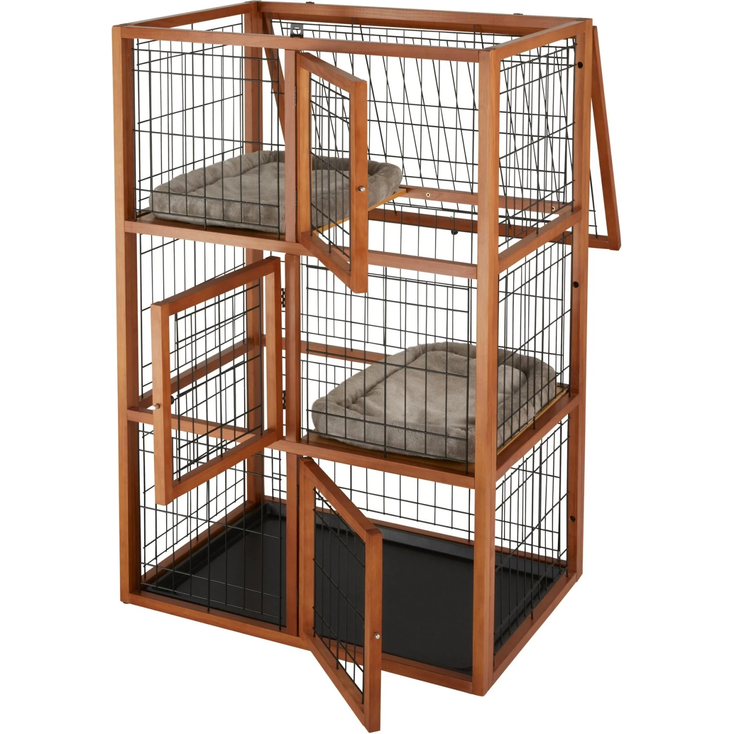 Frisco Collapsible Wood & Wire Cat Cage Playpen, 3 Level - Image 3