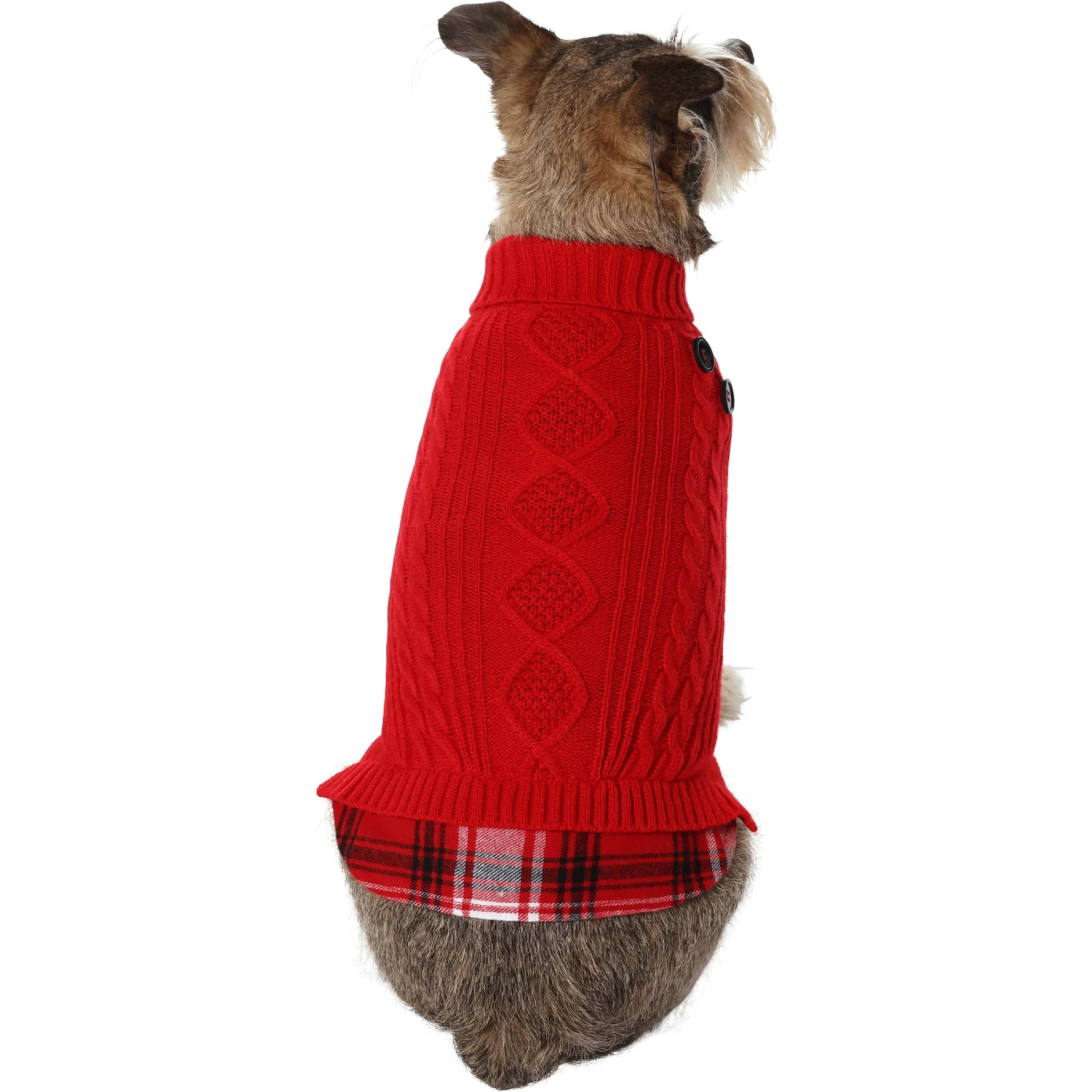 Frisco Plaid Cable Knit Dog & Cat Sweater - Image 3