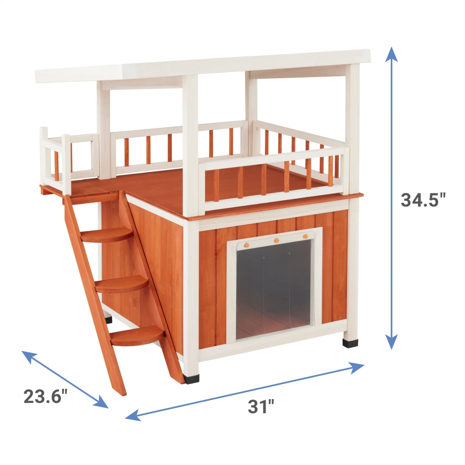 Frisco Outdoor Wooden Cat House With Balcony & Step Ladder - Image 2
