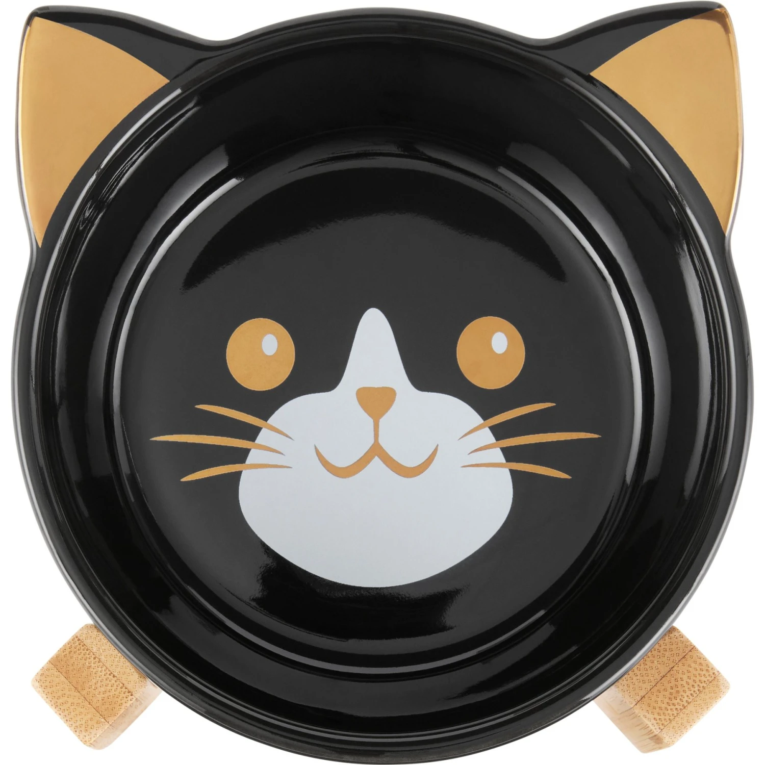 Frisco Cat Face Elevated Bamboo Non-Skid Ceramic Cat Bowl, Black, 1 Cups