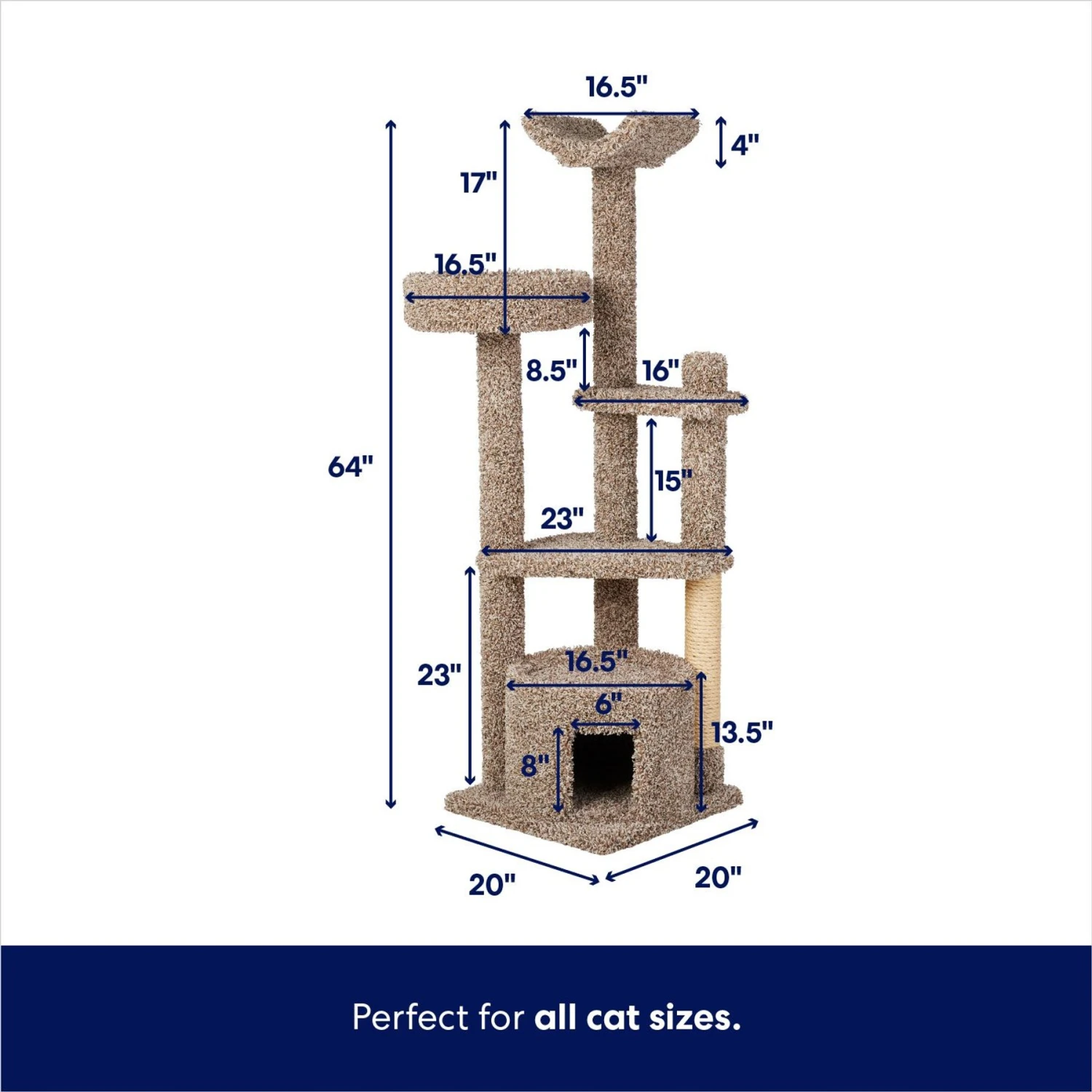Frisco 64-in Real Carpet Wooden Cat Tree And Condo - Image 2
