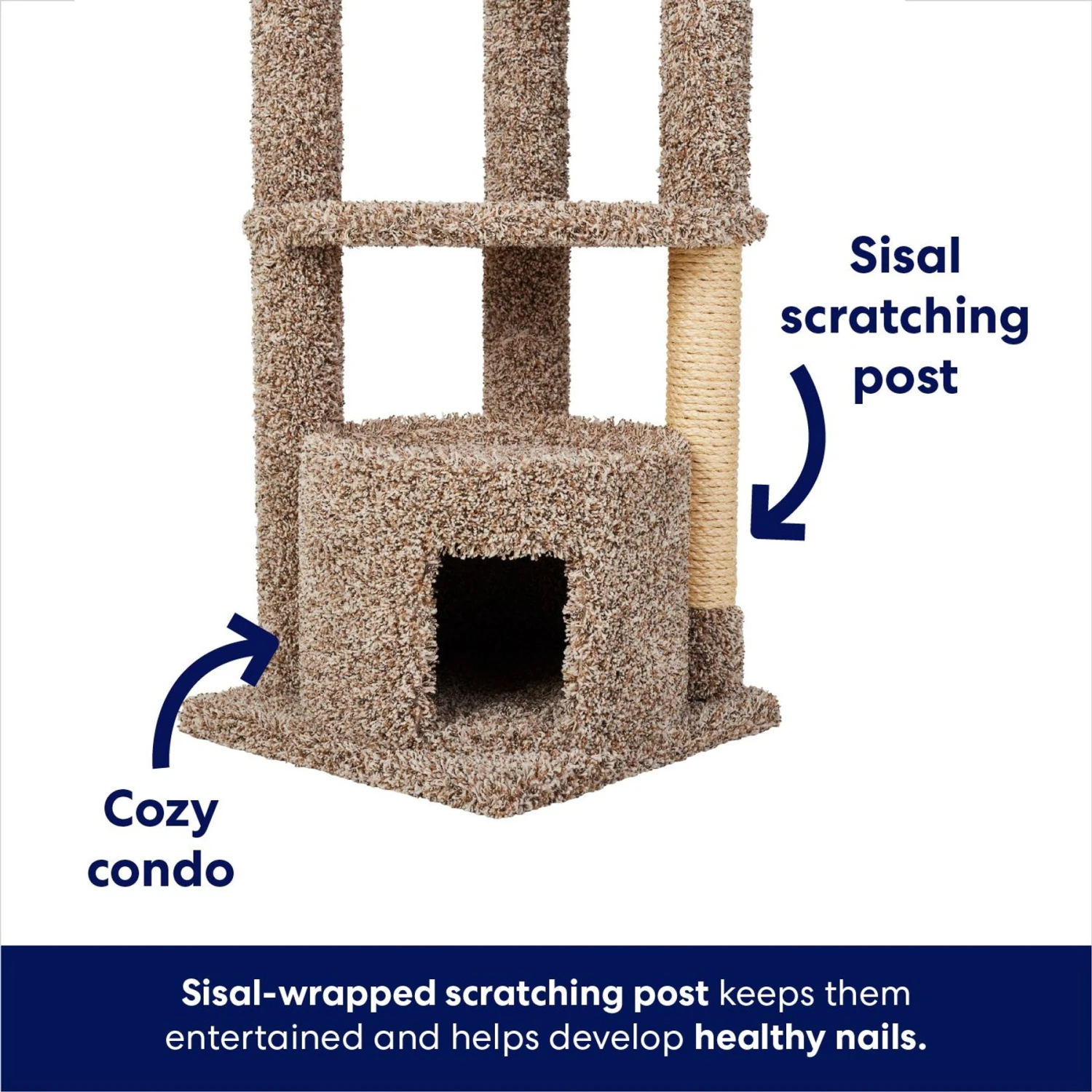 Frisco 64-in Real Carpet Wooden Cat Tree And Condo - Image 3